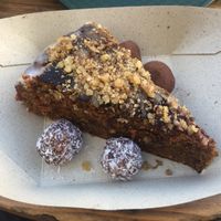 The scrumptious carrot cake and less scrumptious energy balls. at Garbanzo - Falafel & Hummus Bar in Vienna
