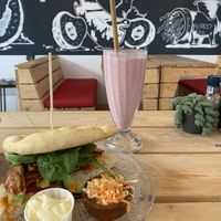 Blt sandwhich and a strawberry-vanilla milkshake at Het Slachthuis in Leiden