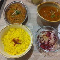 Bhartha, Veg Kofta, slaw and cumin rice at The Indian Streatery in Birmingham