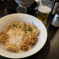 Spring rolls, rice noodles, coconut milk an mint salad   at Khmer Cuisine in Copenhagen