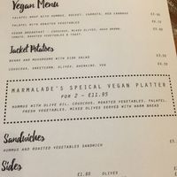 Lunch menu at Cafe Marmalade in Liverpool