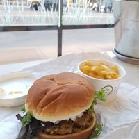 Basic burger with Mac and Cheeze at Unburger Grill in Dearborn