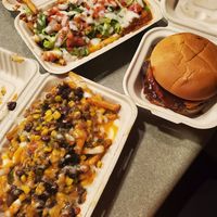 Nacho Fries & BBQ Chick'n Fries & Sweet BBQ burger (old packaging) at Unburger Grill in Dearborn