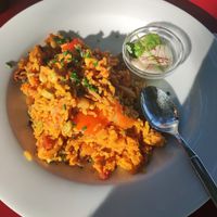 Vegan paella with soy based dip at Wirtshaus am Gehrenber in Markdorf