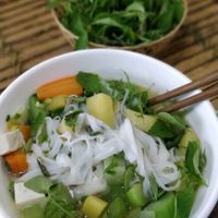 noodle soup with vegetables at Quan 3 Chi Em in Mai Chau