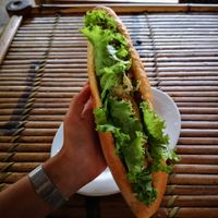Biggest banh mi I've seen. The filling was very nice. at Quan 3 Chi Em in Mai Chau