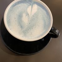 The butterfly pea latte  at Sweet Pea Cafe & Playhouse in Edmonton
