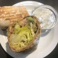 Falafel wrap! Love that dip!!! at Sweet Pea Cafe & Playhouse in Edmonton