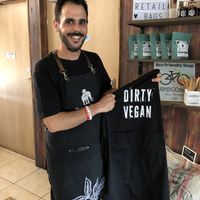 The owner who is vegan at Espressaki in Crete