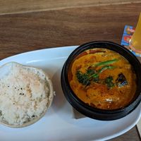 Eggplant curry hotpot with rice. at Yulli's Brews in Alexandria