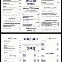 Charlie's Cafe & Bakery Standard Menu
Includes lots of Vegetarian & Vegan Options at Charlie's Cafe in North London