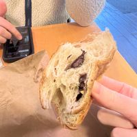 Inside the pain au chocolat, lots of layers.   at Croissant Croissant in Montreal