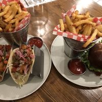 Baja “ish" Tacos and Renegade burger at Renegade Kitchen & Craft Bar in Kelowna