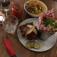 Boujee mac, pulled pork sandwich with side poutine, with César Chávez and John Lemon cocktails at Renegade Kitchen & Craft Bar in Kelowna