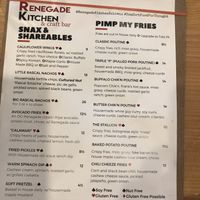 Menu at Renegade Kitchen & Craft Bar in Kelowna