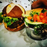 Burger n salad at Renegade Kitchen & Craft Bar in Kelowna