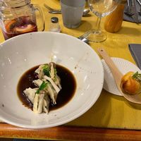 Fall menu entree: miso dumplings and mushroom cream puff at Cafe Animo in Ulm