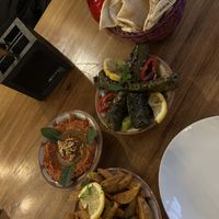 Muhammara 6,90€, Yalange 7,90€, Batata Harra ohne Koriander 6,90€
  at Ayam Zaman in Linz