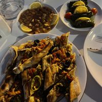 Beans (probably just from a can), dolma, pide  at Kumsal Pide in Oludeniz
