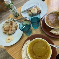 Pastel de calabaza, pastel de espinacas and two vegan soups at Papas Elvira in Granada