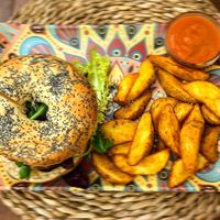 Bagel burger  at El Local in Ibiza
