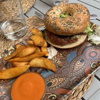 Bagel burger at El Local in Ibiza