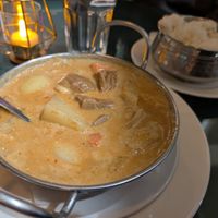 Gang Musamun (peanut) curry with mock duck & side of jasmine rice at Thai Villa in Nipomo