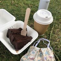 Vegan choc cake and oatmilk latte  at The Coffee Station in Taunton