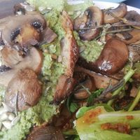 Peas on toast with mushrooms  at The Old Gun Shop Café & Pantry in Lancaster