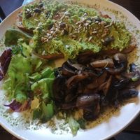 Peas on toast with mushrooms at The Old Gun Shop Café & Pantry in Lancaster
