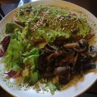 Peas on toast with mushrooms at The Old Gun Shop Café & Pantry in Lancaster