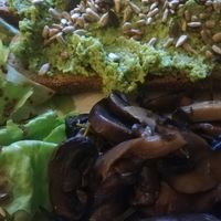 Peas on toast with mushrooms at The Old Gun Shop Café & Pantry in Lancaster