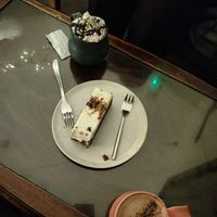 hot chocolate with coconut cream and marshmallows, carrot cake, hot chocolate at The Old Gun Shop Café & Pantry in Lancaster