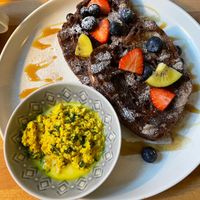 French toast with tofu scramble at The Old Gun Shop Café & Pantry in Lancaster