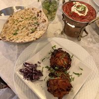 Onion bhaji, tikka masala and roti, so delicious  at Torviscas Spice Village in Tenerife