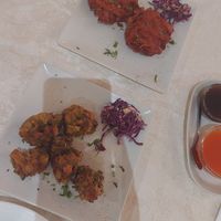 Onion bhaji (top) and vegatable pakora (bottom) at Torviscas Spice Village in Tenerife