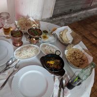 "lamb" korahi, "lamb" balti, bhindi bhaji, pilau rice, chapatis, poppadoms at Torviscas Spice Village in Tenerife