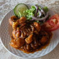 Vegan "prawn" starter at Torviscas Spice Village in Tenerife