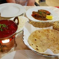 Tarka daal, lamb style soya in the sweet sauce, faux fish, garlic chapatis & stuffed paratha. Would eat it all again! at Torviscas Spice Village in Tenerife