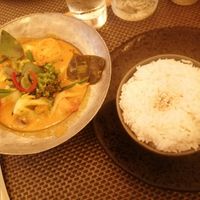 Thai green curry with coconut rice at Giggling Squid in Bath