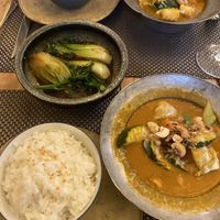 Massaman curry and side of tenderstem broccoli & pak choi   at Giggling Squid in Bath