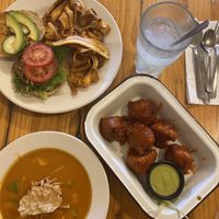 Burguer, boneless and soup  at Lúcuma in Guadalajara