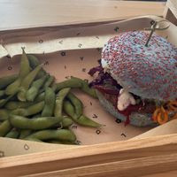 I Puffi burger with edamame beans  at Flower Burger in Palermo