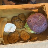 Flower burger with fried egg plant  at Flower Burger in Palermo