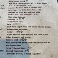Menu #2 (vegan is marked with a V). There is also a vegan chai that isn’t marked with the V and I missed ordering it. at Himani in Astoria