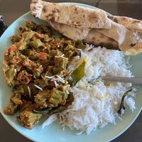 Bendi masala and the roti bread. Soooo good! at Himani in Astoria