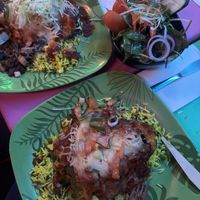 Bottom dish was tijuana skins (15) top was burrito (13) and garden salad side see menu   at Pancho's Mexican Villa Restaurant in Victoria Park