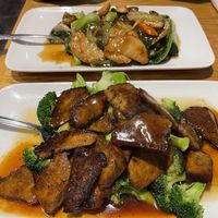 Beef & Broccoli + Chicken w. Garlic sauce   at Bodai Vegetarian in Brooklyn