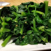 Sauteed pea pod leaves at Bodai Vegetarian in Brooklyn