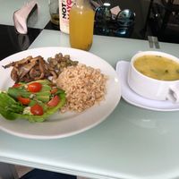 Plato del día / Dish of the day (Ajiaco) at Vegano Oculto in Bogota